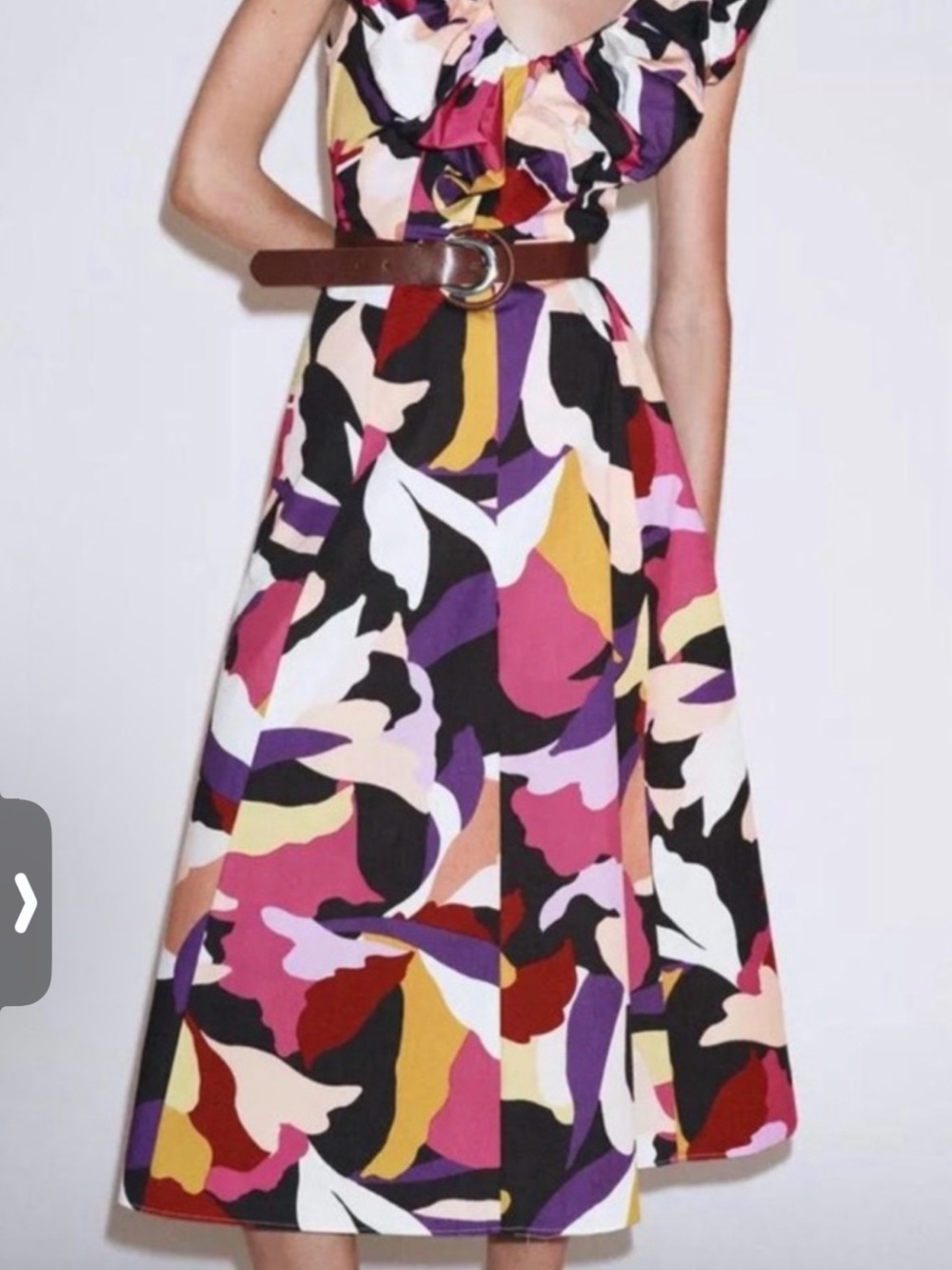 Zara Multicolor Abstract Midi Dress in Pink, Purple & Black